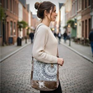 Myra Bag  Verdant Upcycled Canvas & Cowhide Leather Crossbody Bag NWT